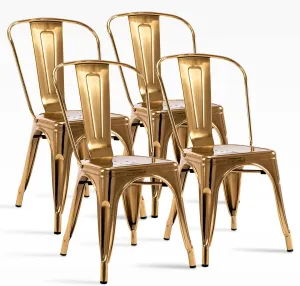 Metal Dining Chairs, 18 Inches Height Tolix Chair, Set of 4 Indoor Metal Dining Chairs, Stackable Chair for Restaurant Dining Room Kitchen (Gold)
