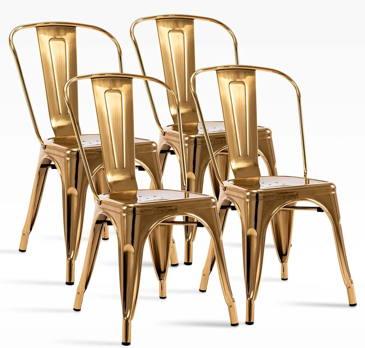 Metal Dining Chairs, 18 Inches Height Tolix Chair, Set of 4 Indoor Metal Dining Chairs, Stackable Chair for Restaurant Dining Room Kitchen (Gold)