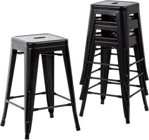 Metal Dining Chairs Metal Bar Stools Kitchen Chairs 24 Inches Patio Chairs Set of 4 Stackable Chair for Indoor Outdoor (Black)