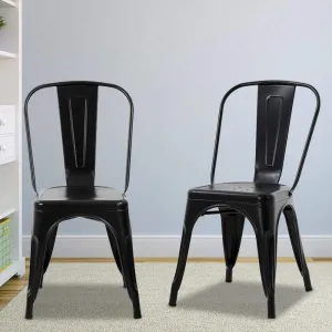 Metal Dining Chairs Set of 2 Stackable Chairs Indoor-Outdoor Patio Chairs Metal Kitchen Chair 18 Inch Seat Height Patio Dining Chairs Metal Tolix Side Chairs Restaurant Chair (Black)