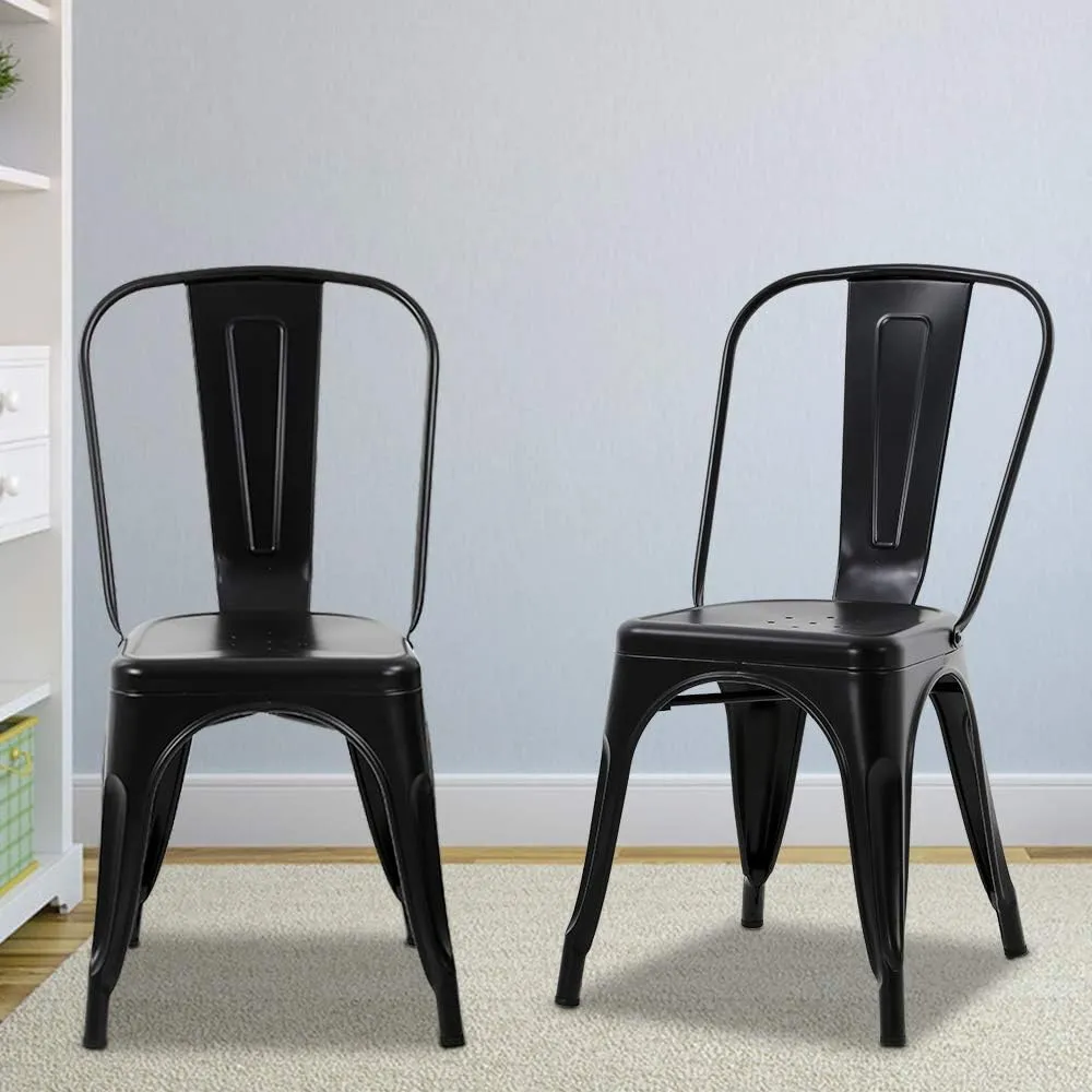Metal Dining Chairs Set of 2 Stackable Chairs Indoor-Outdoor Patio Chairs Metal Kitchen Chair 18 Inch Seat Height Patio Dining Chairs Metal Tolix Side Chairs Restaurant Chair (Black)