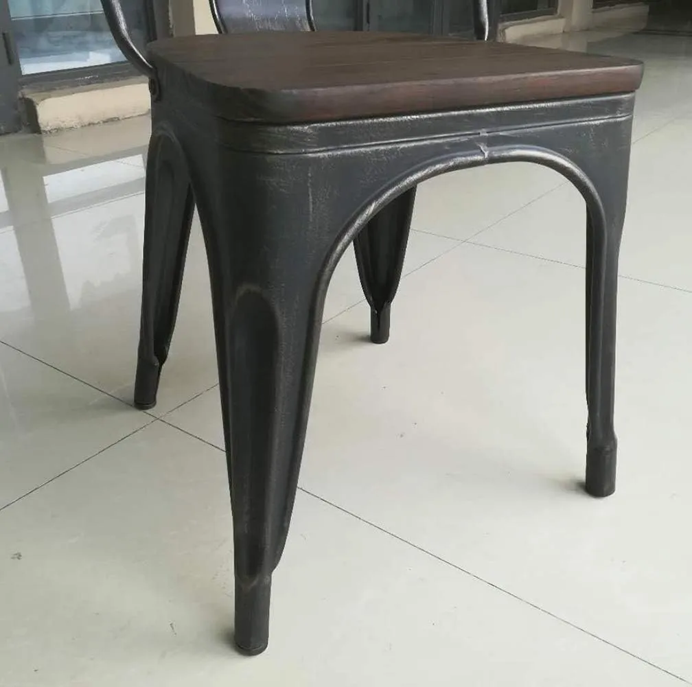 Metal Dining Chairs Set of 4 Farmhouse Stacking Kitchen Side Chairs BlackGold with Wood Seat High Back & Rubber Feet