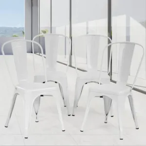 Metal Dining Chairs Set of 4 Patio Chairs Restaurant 18 Inch Seat Height Indoor Outdoor Stackable 330LBS Weight Capacity, Creamy White