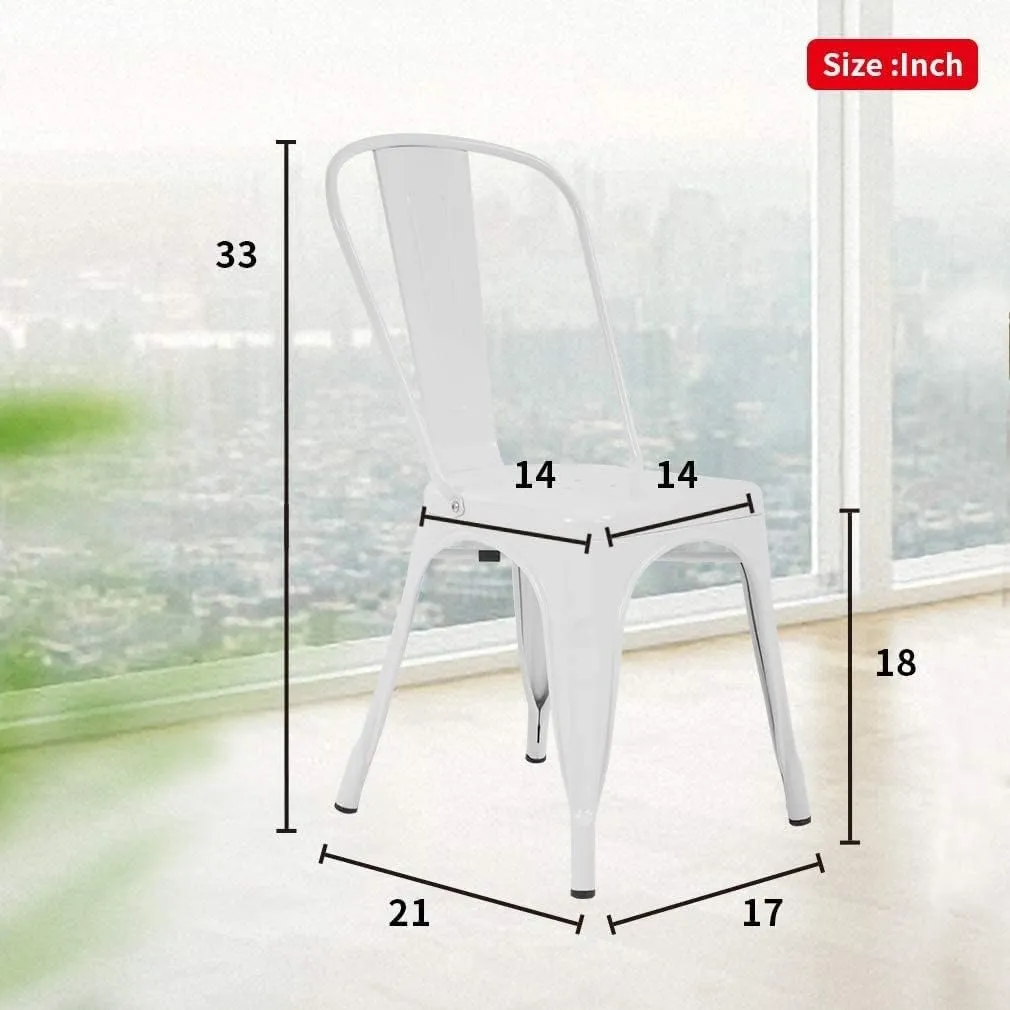 Metal Dining Chairs Set of 4 Patio Chairs Restaurant 18 Inch Seat Height Indoor Outdoor Stackable 330LBS Weight Capacity, Creamy White