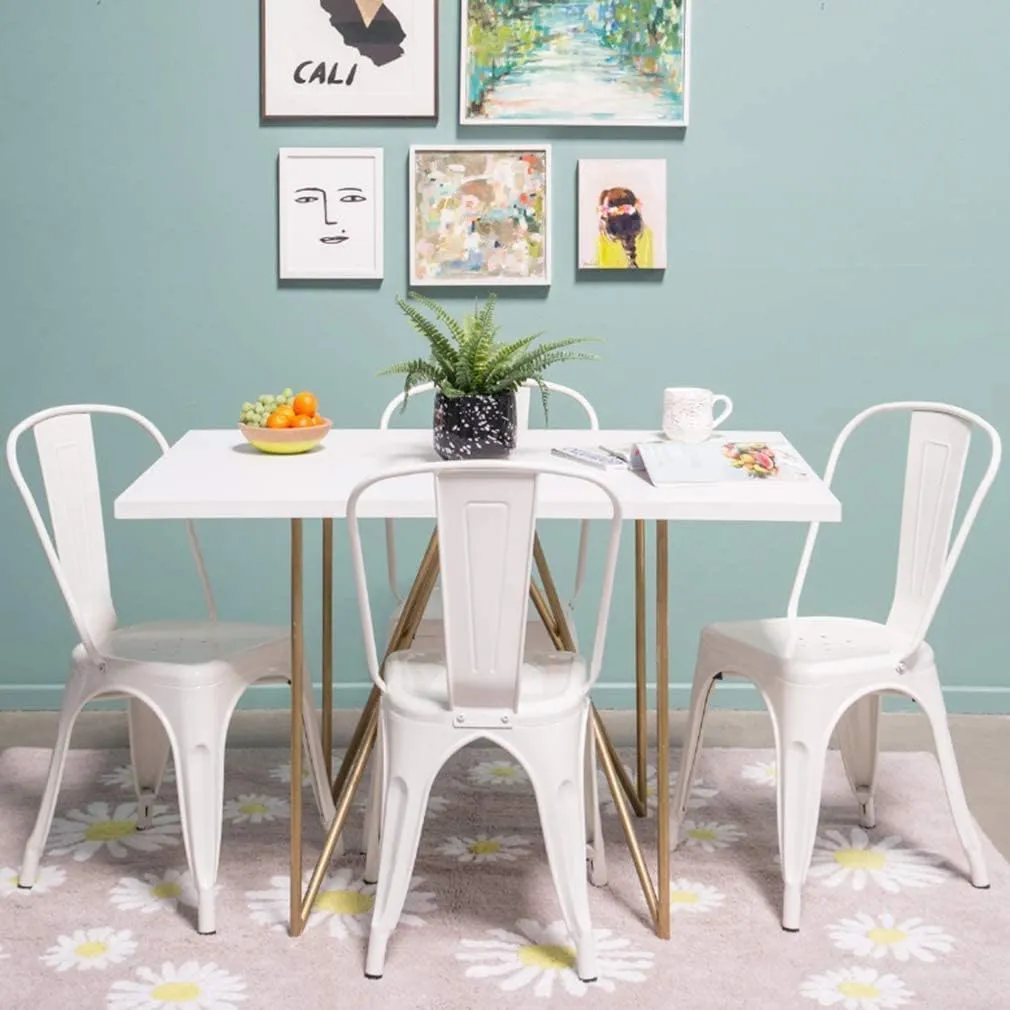 Metal Dining Chairs Set of 4 Patio Chairs Restaurant 18 Inch Seat Height Indoor Outdoor Stackable 330LBS Weight Capacity, Creamy White