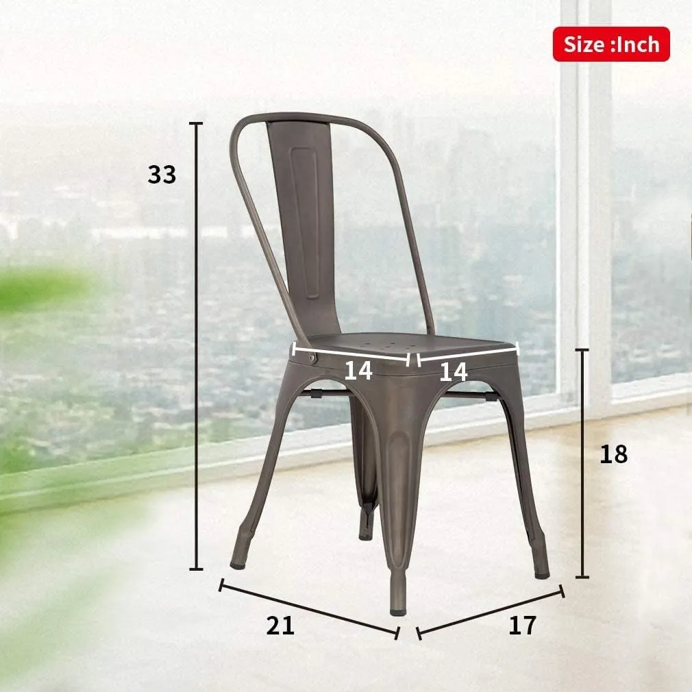Metal Dining Chairs Set of 4 Patio Chairs Restaurant Chair 18 Inch Seat Height Indoor Outdoor Chairs Tolix Style Bar Chairs Side Metal Stackable 330LBS Weight Capacity, Bronze Brown