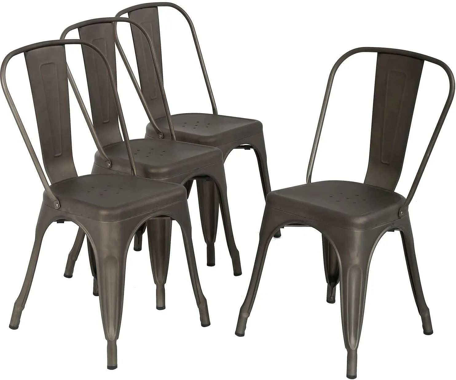 Metal Dining Chairs Set of 4 Patio Chairs Restaurant Chair 18 Inch Seat Height Indoor Outdoor Chairs Tolix Style Bar Chairs Side Metal Stackable 330LBS Weight Capacity, Bronze Brown