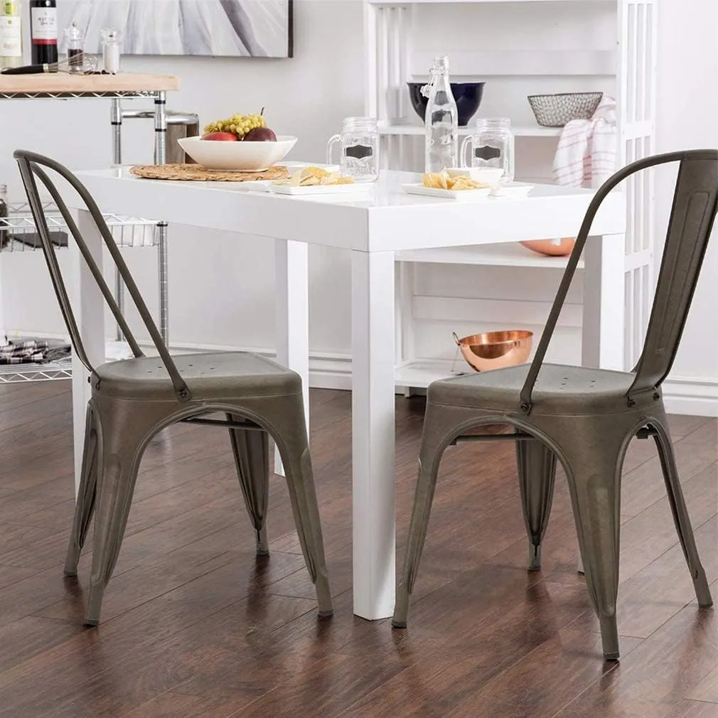 Metal Dining Chairs Set of 4 Patio Chairs Restaurant Chair 18 Inch Seat Height Indoor Outdoor Chairs Tolix Style Bar Chairs Side Metal Stackable 330LBS Weight Capacity, Bronze Brown
