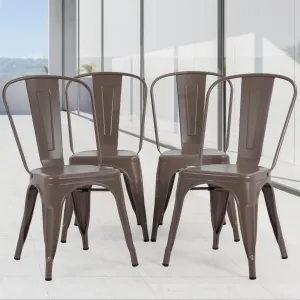 Metal Dining Chairs Set of 4 Patio Chairs Restaurant Chair 18 Inch Seat Height Indoor Outdoor Chairs Tolix Style Bar Chairs Side Metal Stackable 330LBS Weight Capacity, Bronze Brown