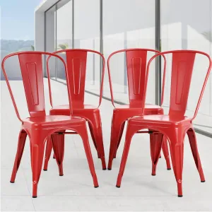 Metal Dining Chairs - Set of 4, Patio Restaurant Tolix Style Bar Stackable, 18 Inch Seat Height, Indoor/Outdoor, 330LBS Weight Capacity, Red