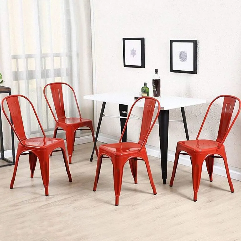 Metal Dining Chairs - Set of 4, Patio Restaurant Tolix Style Bar Stackable, 18 Inch Seat Height, Indoor/Outdoor, 330LBS Weight Capacity, Red
