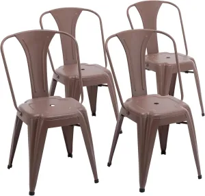 Metal Dining Chairs Set of 4 Stackable Industrial Chairs Metal Patio Chairs Kitchen Bistro Cafe Tolix Side Bar Chairs Indoor Outdoor, Brown