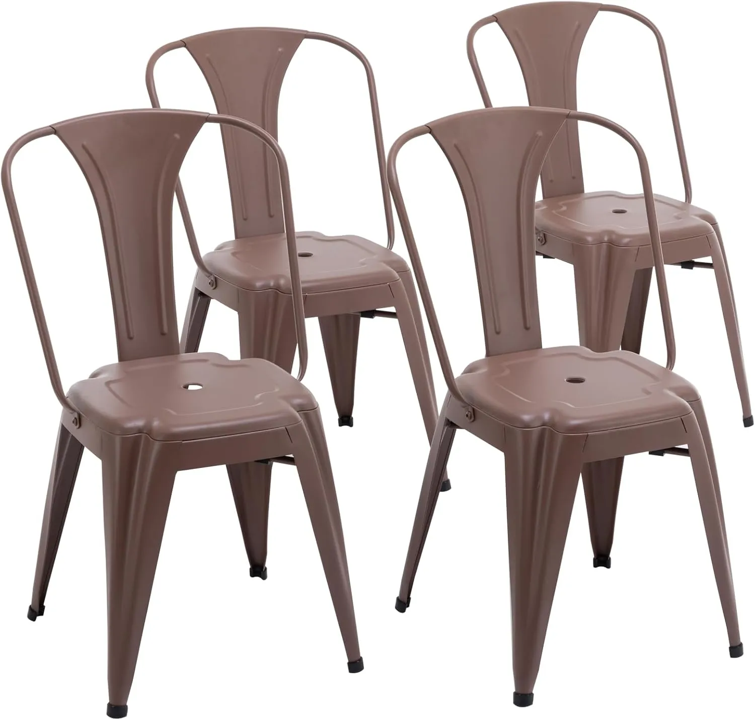 Metal Dining Chairs Set of 4 Stackable Industrial Chairs Metal Patio Chairs Kitchen Bistro Cafe Tolix Side Bar Chairs Indoor Outdoor, Brown