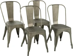 Metal Dining Chairs Set of 4 Stackable Metal Chairs Room Chair Vintage Patio Chair with Back 18 Inches Seat Height Kitchen Chair Tolix Restaurant Chairs Stackable Trattoria Indoor Outdoor Chair (Gun)