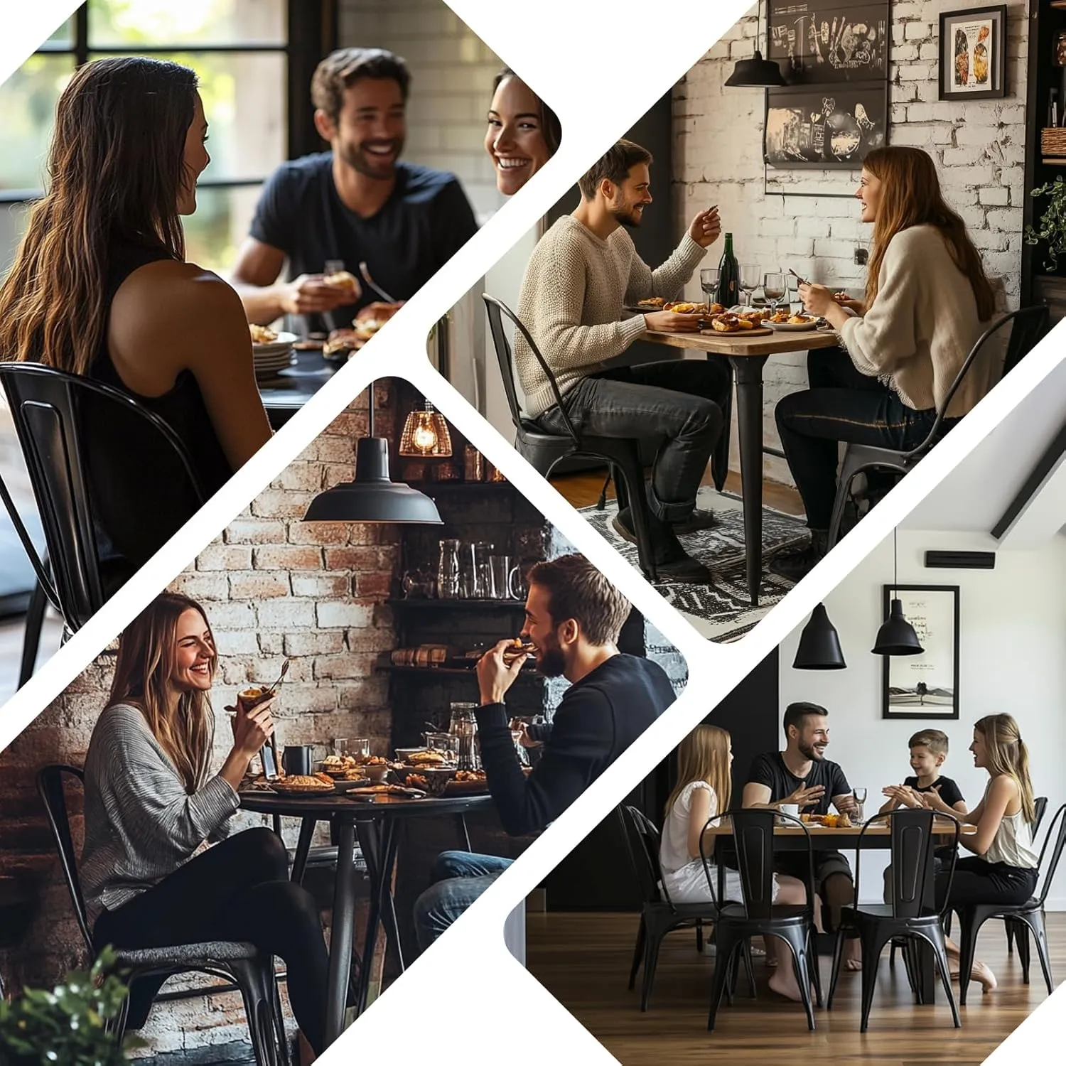 Metal Dining Chairs Set of 4 Stackable Tolix Style Indoor Outdoor Patio Restaurant Kitchen Obsidian Black Color