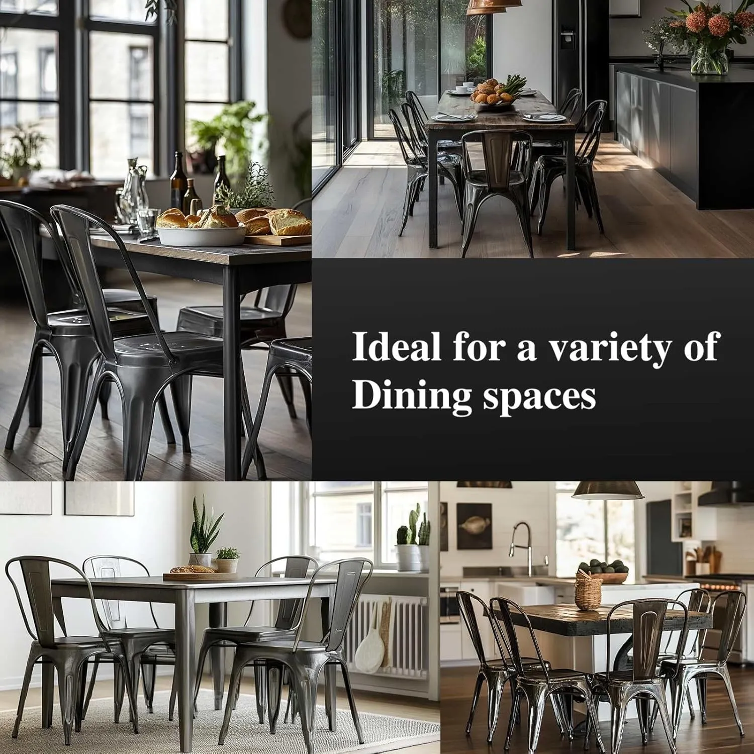 Metal Kitchen Chairs Set of 2 Industrial Stackable Metal Tolix Chairs,for Kitchen Dining Rooms Cafes Restaurant Outdoor Deepspace Grey Color