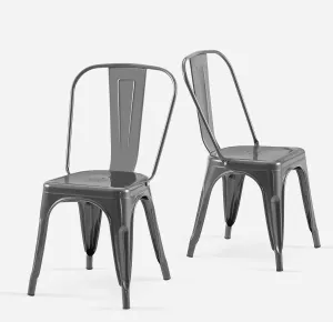 Metal Kitchen Chairs Set of 2 Industrial Stackable Metal Tolix Chairs,for Kitchen Dining Rooms Cafes Restaurant Outdoor Deepspace Grey Color