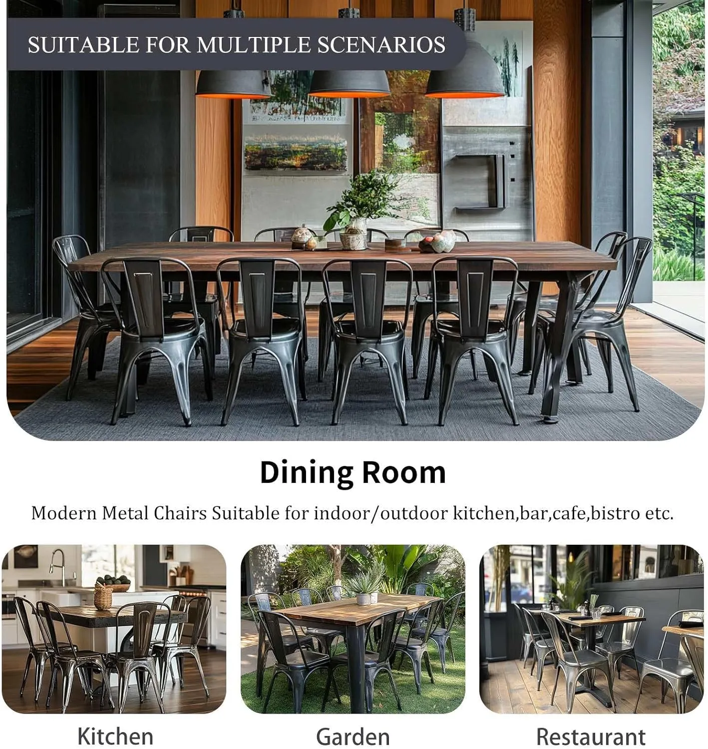 Metal Kitchen Chairs Set of 2 Industrial Stackable Metal Tolix Chairs,for Kitchen Dining Rooms Cafes Restaurant Outdoor Deepspace Grey Color