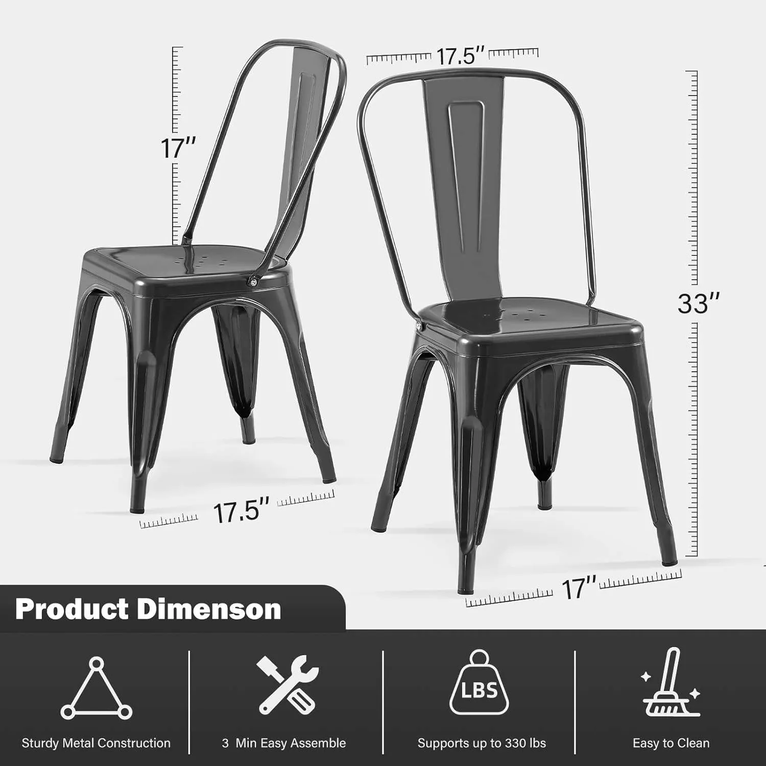 Metal Kitchen Chairs Set of 2 Industrial Stackable Metal Tolix Chairs,for Kitchen Dining Rooms Cafes Restaurant Outdoor Deepspace Grey Color