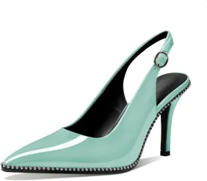 Mettesally Women's Beaded Slingback Pumps Stilettos Heels Closed Pointed Toe Fashion Dress Shoes 3.5 Inches