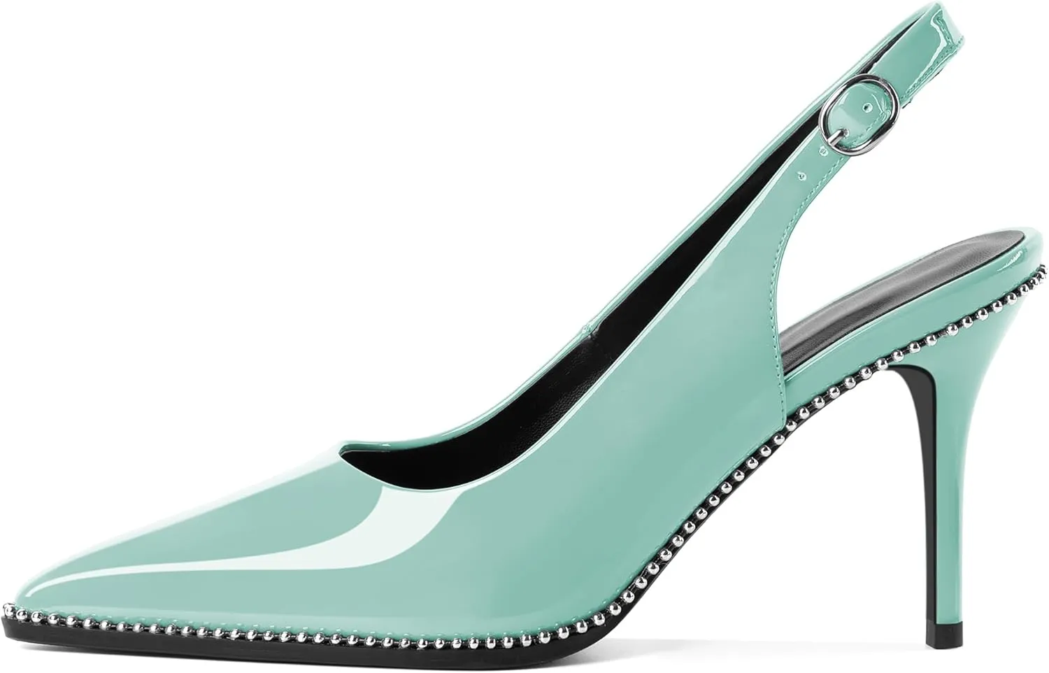Mettesally Women's Beaded Slingback Pumps Stilettos Heels Closed Pointed Toe Fashion Dress Shoes 3.5 Inches