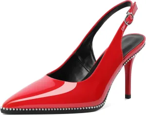 Mettesally Women's Beaded Slingback Pumps Stilettos Heels Closed Pointed Toe Fashion Dress Shoes 3.5 Inches
