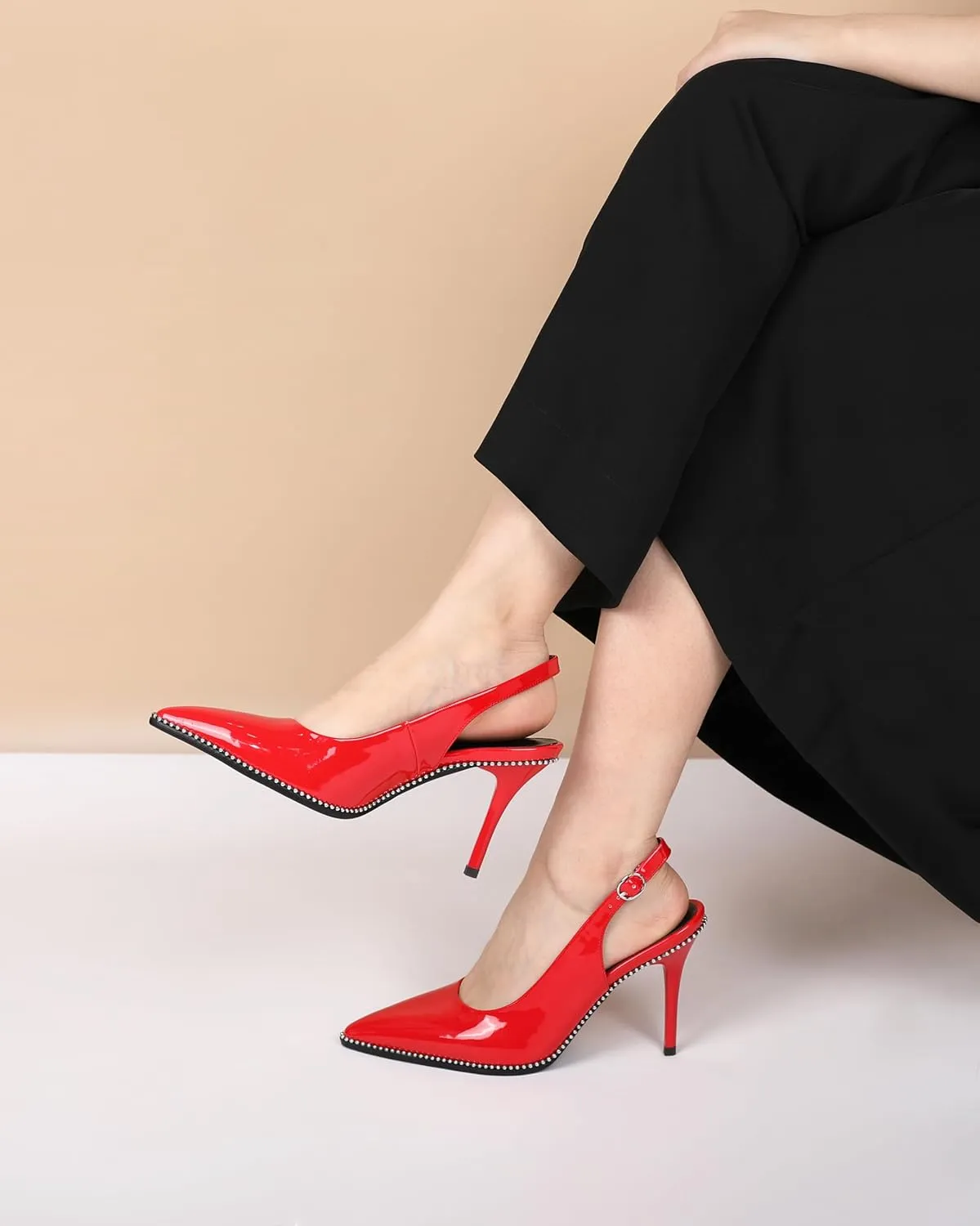 Mettesally Women's Beaded Slingback Pumps Stilettos Heels Closed Pointed Toe Fashion Dress Shoes 3.5 Inches