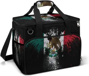 Mexico Flag United States Eagle Design Cooler Bag, Collapsible Soft Sided Cooler, Large Leakproof Camping Cooler, Portable Travel Cooler for Camping, Road Trips