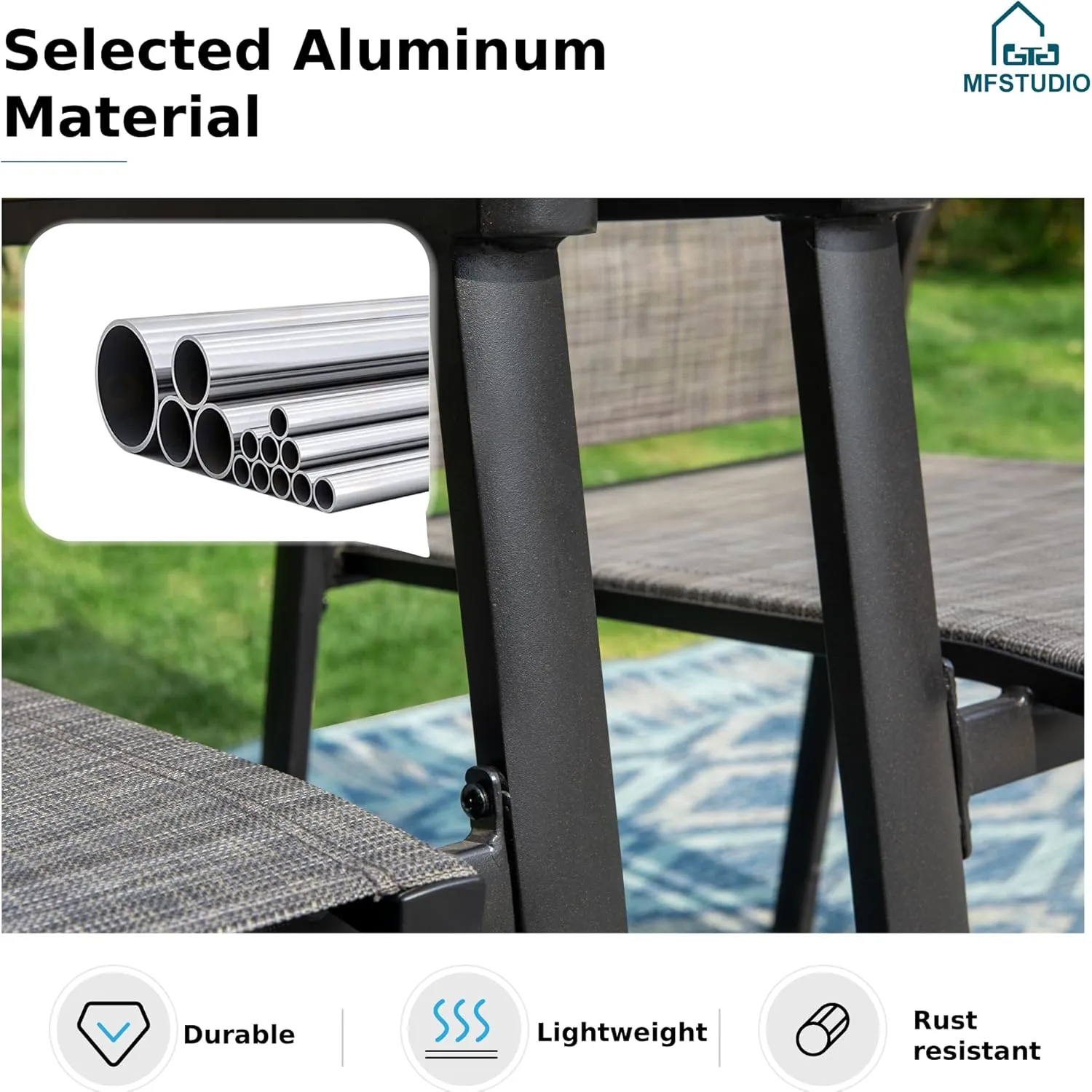 MFSTUDIO Outdoor Patio Dining Chairs, 2 PCS Aluminum Patio Dining Sling Chair, Patio Chairs with Wood-Like Armrest & Wider Seat for Deck Backyard Garden, Grey