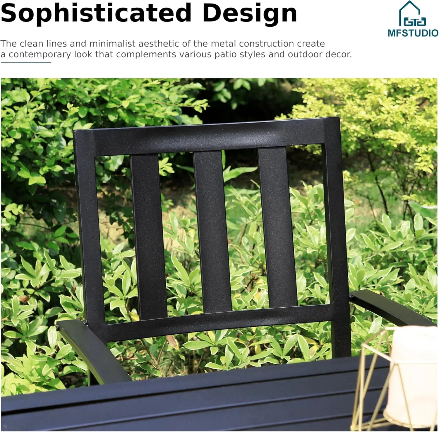 MFSTUDIO Patio Dining Chairs Set of 2, Black Metal Outdoor Chairs Supports 300 LBS, Stackable Deck Chairs for Space-Saving