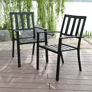 MFSTUDIO Patio Dining Chairs Set of 2, Black Metal Outdoor Chairs Supports 300 LBS, Stackable Deck Chairs for Space-Saving