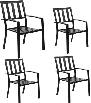 MFSTUDIO Patio Dining Chairs Set of 4, Black Metal Outdoor Furniture Chairs Supports 300 LBS, Space-Saving Stackable Chairs for Deck Backyard Lawn Garden