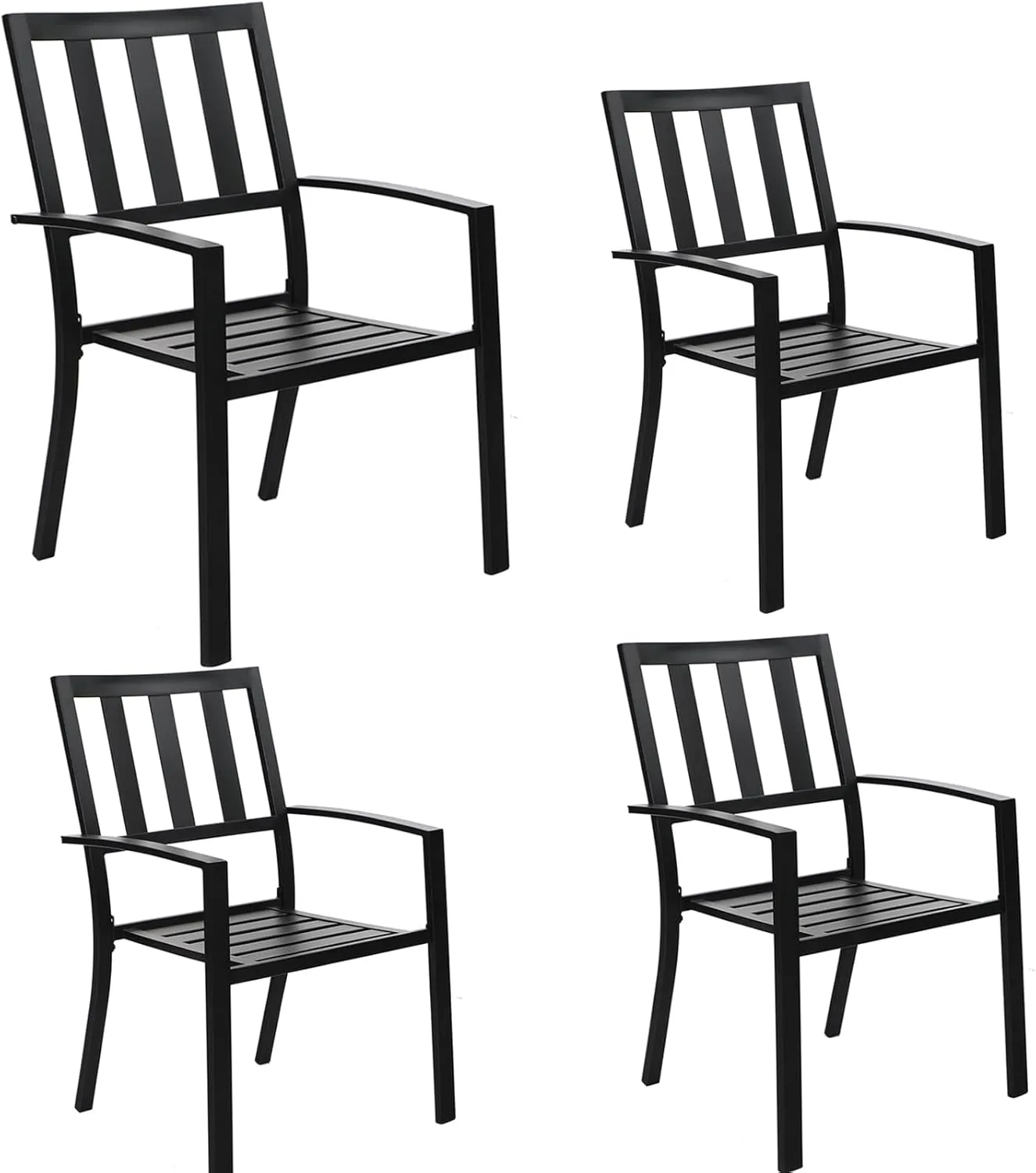 MFSTUDIO Patio Dining Chairs Set of 4, Black Metal Outdoor Furniture Chairs Supports 300 LBS, Space-Saving Stackable Chairs for Deck Backyard Lawn Garden