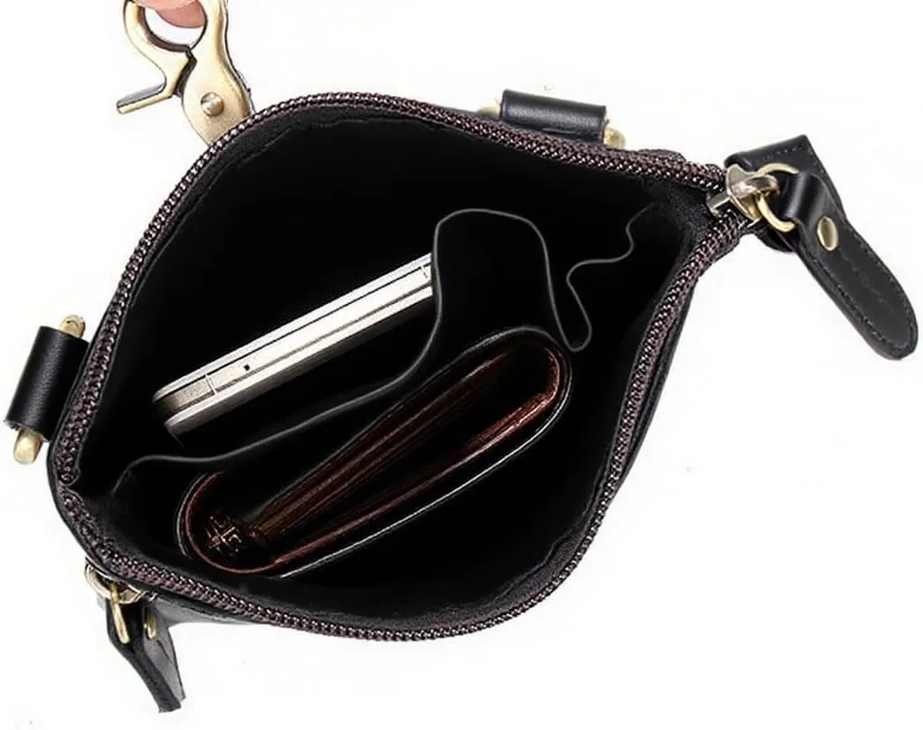MGGMOKAY Genuine Leather Waist Bag Pack Fanny Small Messenger Shoulder Satchel With Adjustable Sling Strap