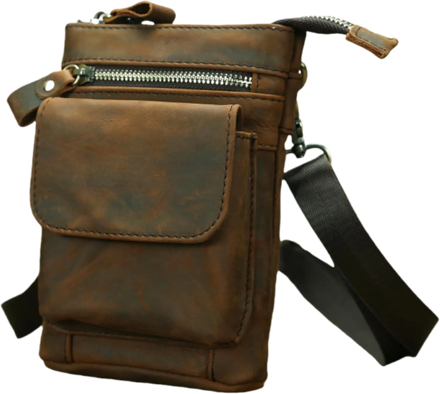 MGGMOKAY Genuine Leather Waist Pack Adjustable Sling Strap Shoulder Bag for Men/Women