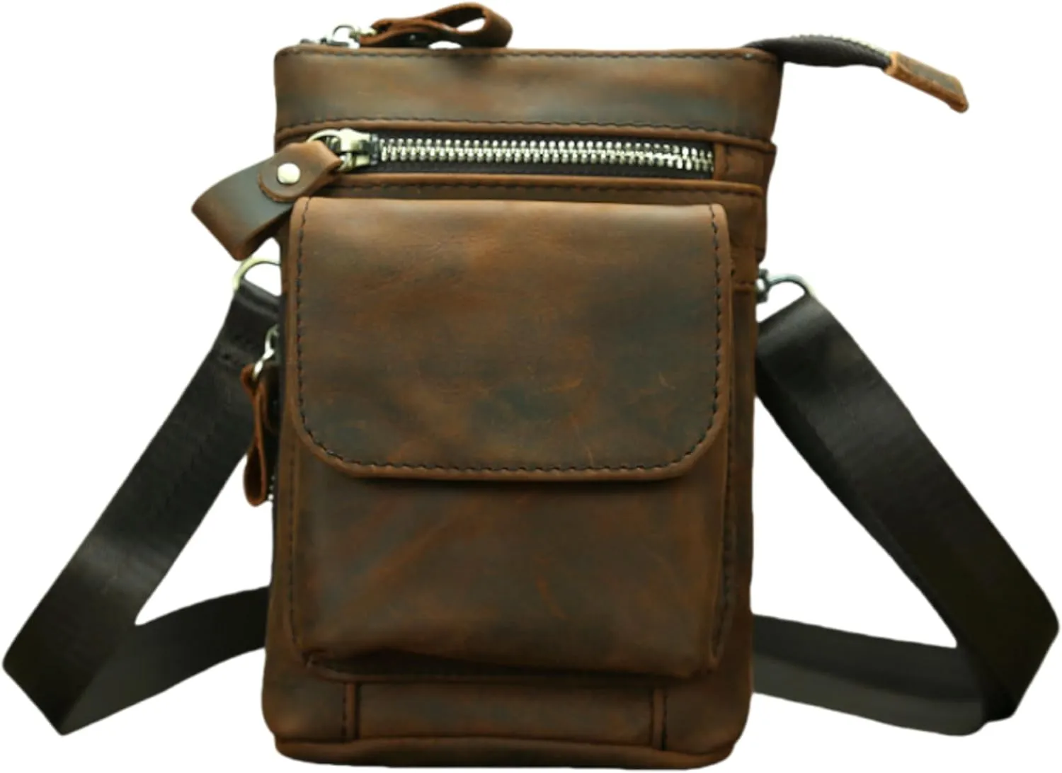 MGGMOKAY Genuine Leather Waist Pack Adjustable Sling Strap Shoulder Bag for Men/Women
