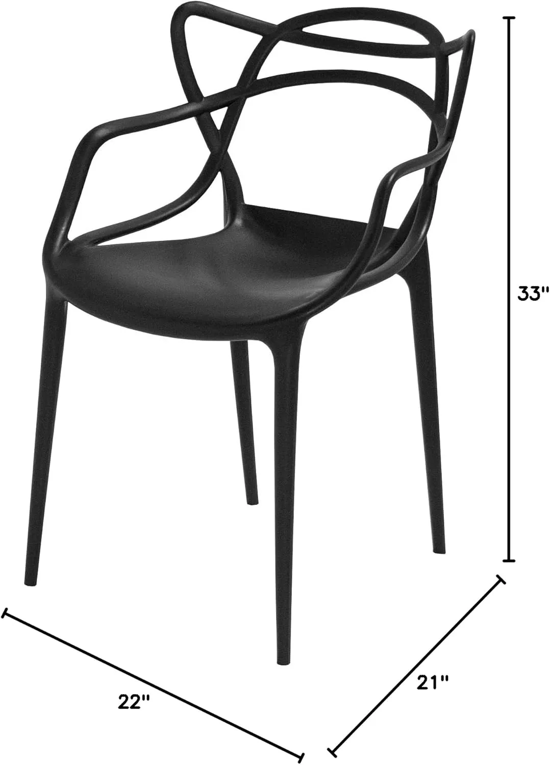 Mid-Century Molded Plastic Curve Dining Chair (Set of 2), Black