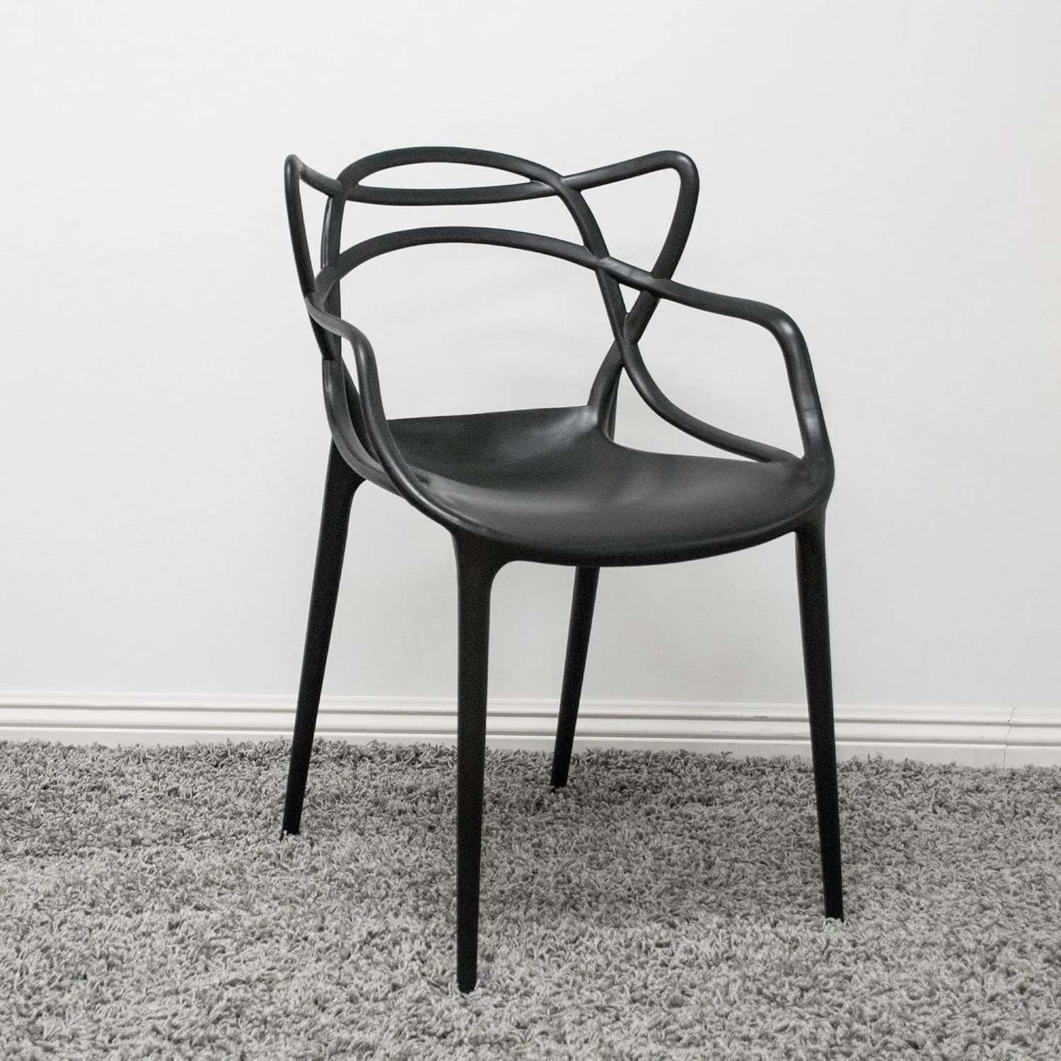 Mid-Century Molded Plastic Curve Dining Chair (Set of 2), Black
