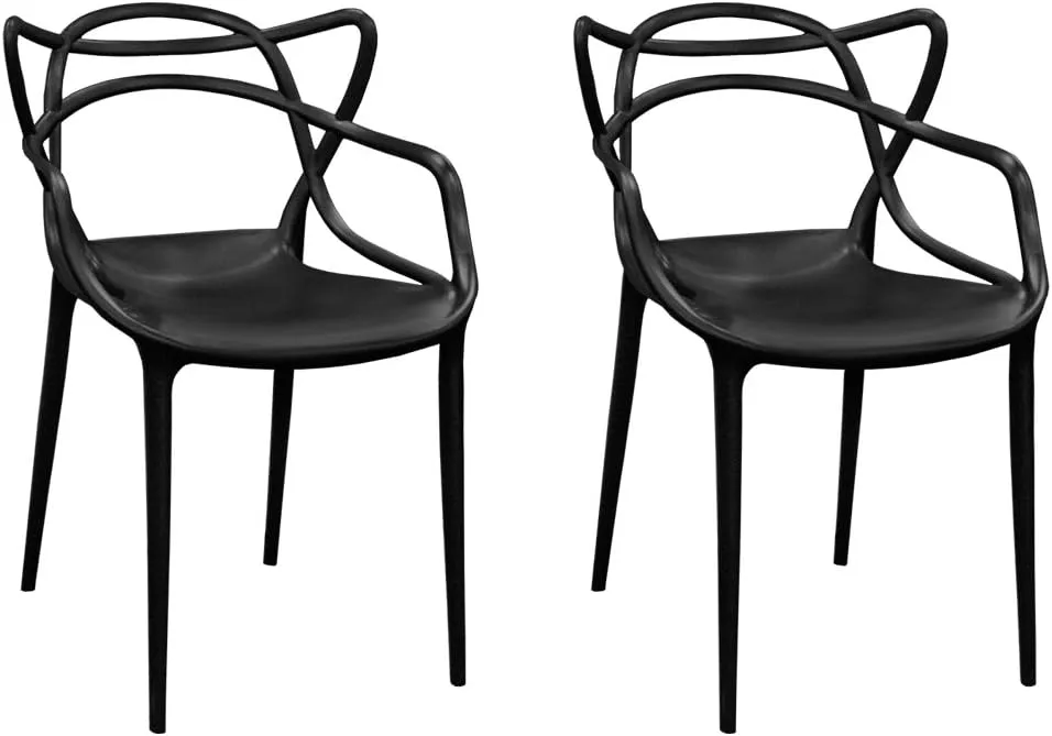 Mid-Century Molded Plastic Curve Dining Chair (Set of 2), Black