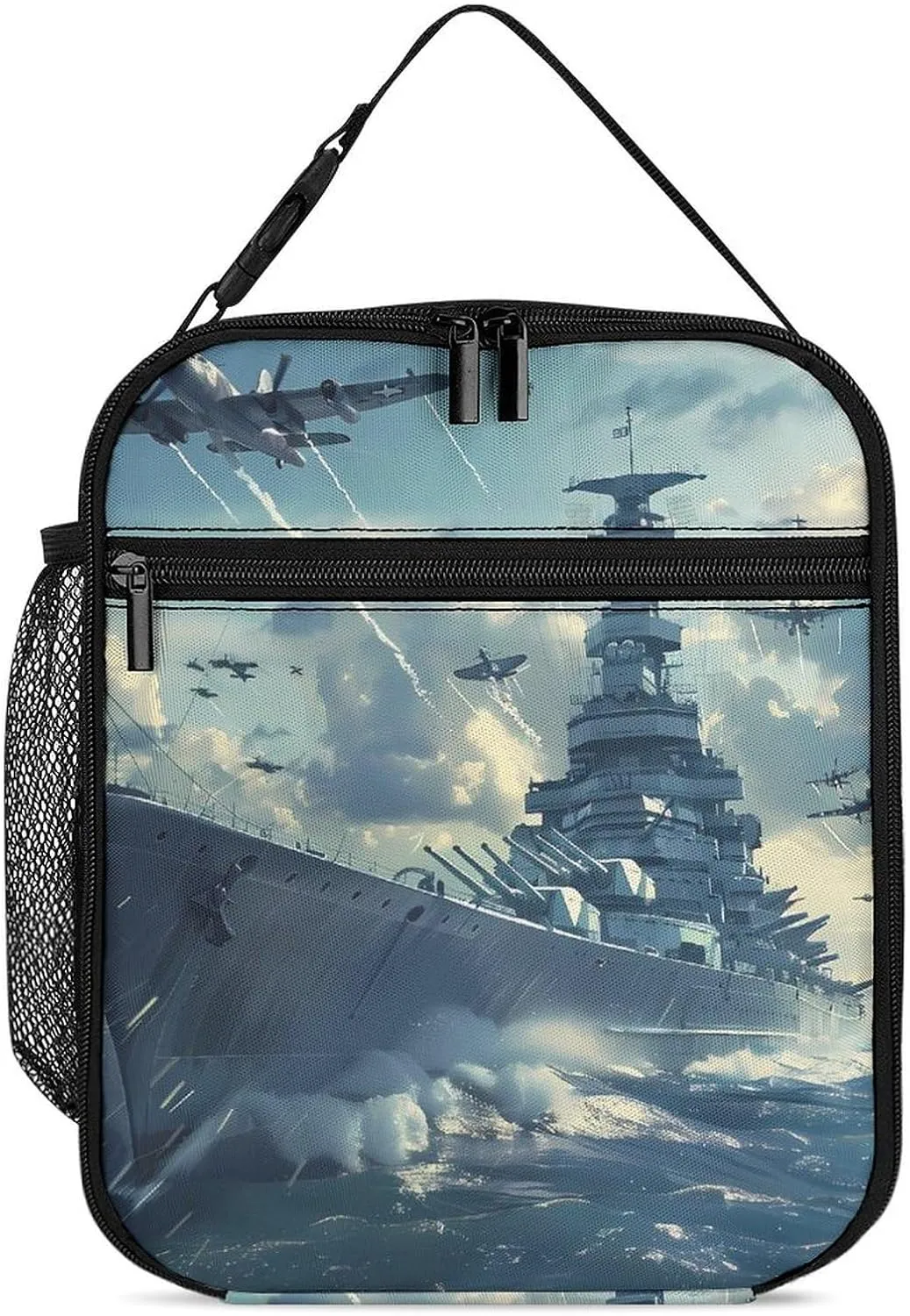 Military USS Enterprise Yorktown-Class Battleship Insulated Lunch Bag Reusable Lunch Box Portable Tote Bag for Men Women, 27.5X20cm