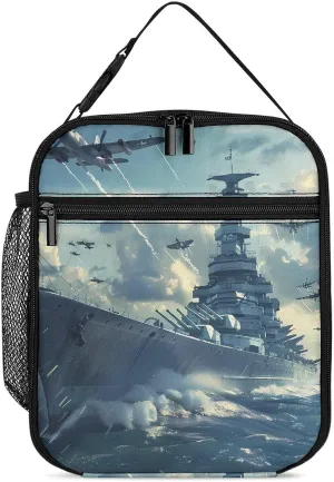 Military USS Enterprise Yorktown-Class Battleship Insulated Lunch Bag Reusable Lunch Box Portable Tote Bag for Men Women, 27.5X20cm