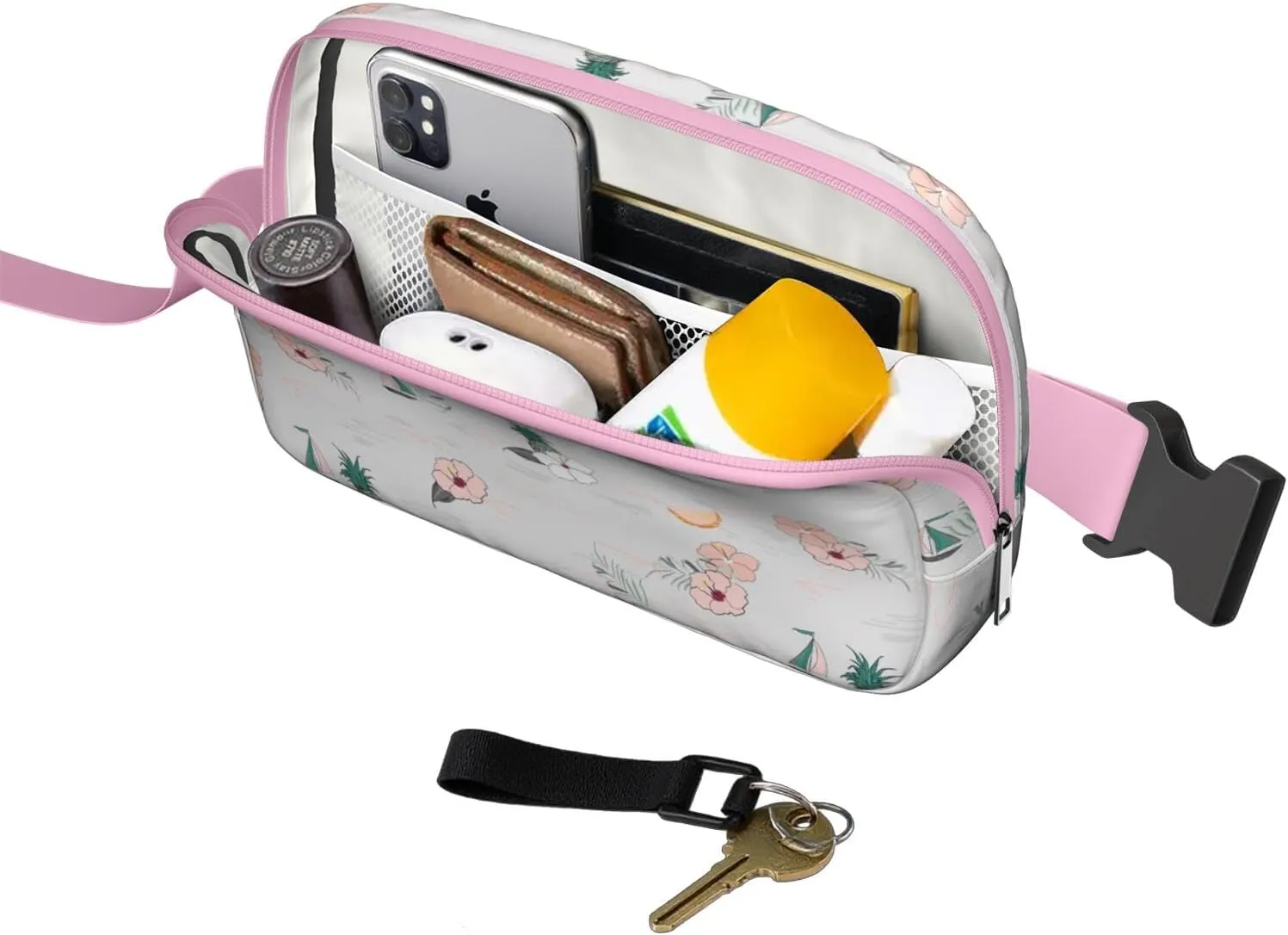 Mini Belt Bag for Men Women Tropical Leaf Floral Waist Packs Crossbody Bags Adjustable Strap for Hiking Cycling Sports