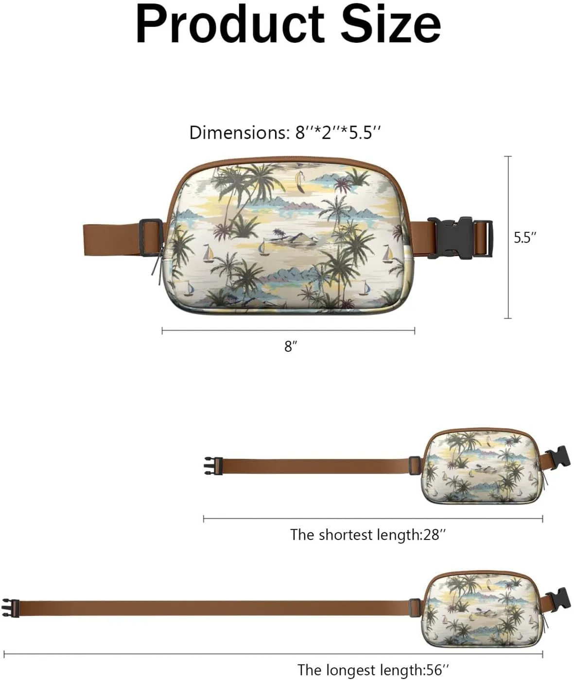 Mini Belt Bag for Men Women Tropical Leaf Floral Waist Packs Crossbody Bags Adjustable Strap for Hiking Cycling Sports