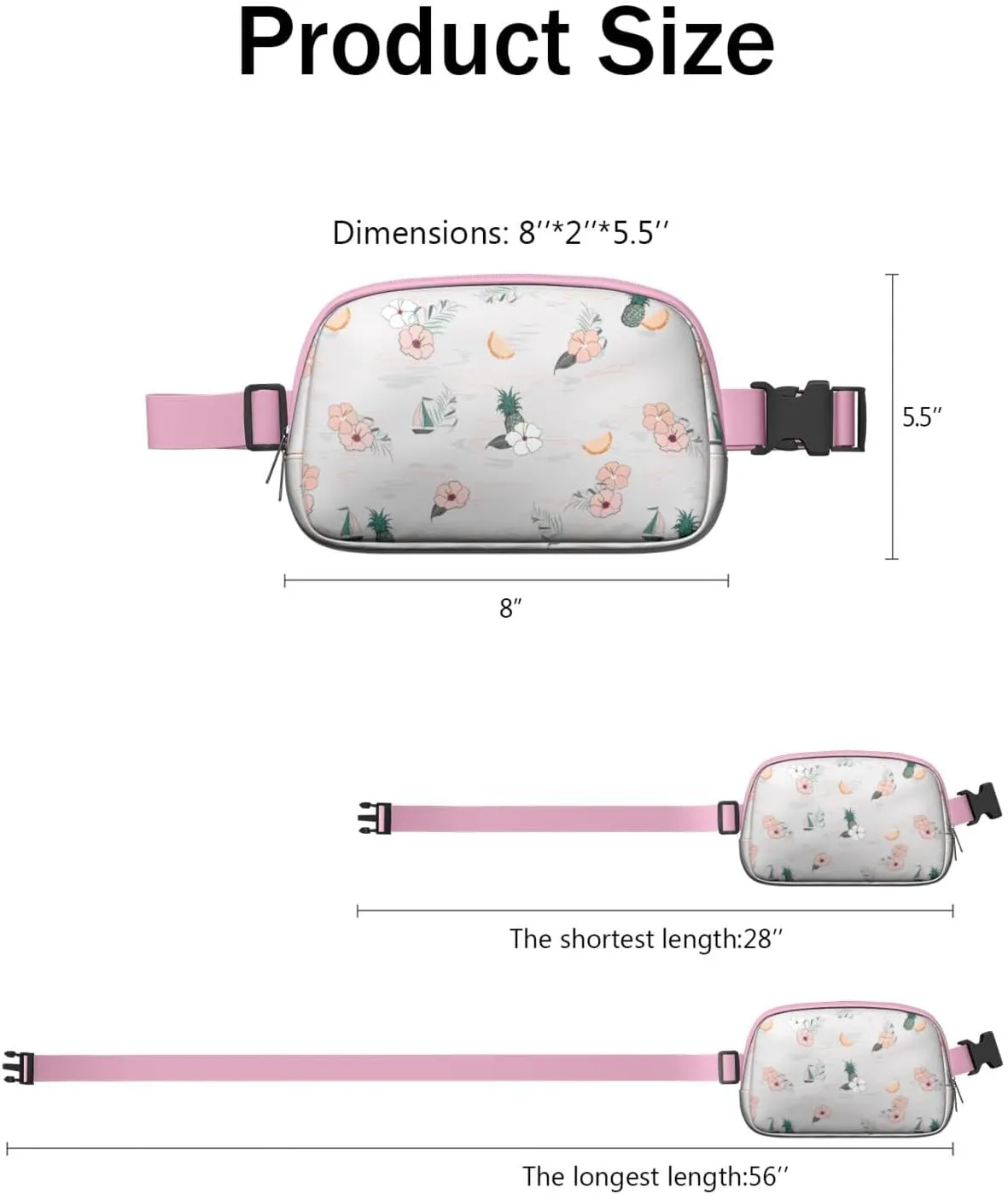 Mini Belt Bag for Men Women Tropical Leaf Floral Waist Packs Crossbody Bags Adjustable Strap for Hiking Cycling Sports