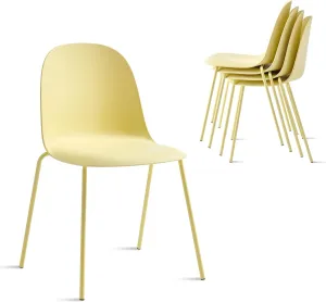 Minimalist Industrial Stackable Plastic Dining Chair with Metal Leg, Quick Assembly, Suitable for Indoor and Outdoor cafes and Restaurants, Set of 4 (Light Yellow)