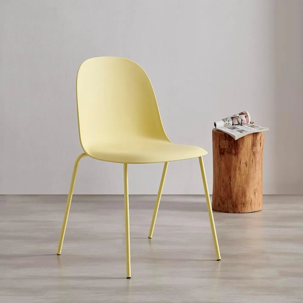 Minimalist Industrial Stackable Plastic Dining Chair with Metal Leg, Quick Assembly, Suitable for Indoor and Outdoor cafes and Restaurants, Set of 4 (Light Yellow)