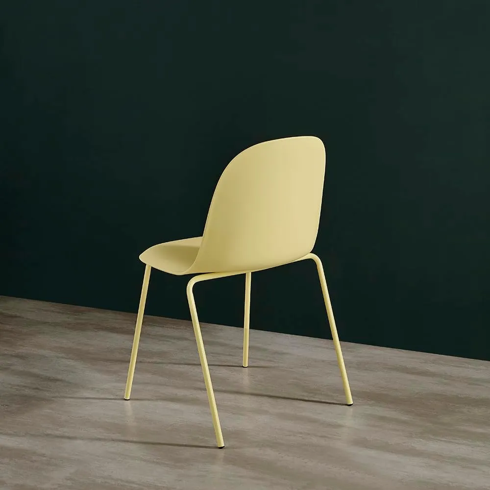 Minimalist Industrial Stackable Plastic Dining Chair with Metal Leg, Quick Assembly, Suitable for Indoor and Outdoor cafes and Restaurants, Set of 4 (Light Yellow)