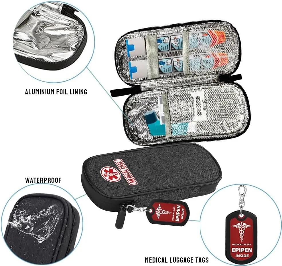 mnmoom Epipen carry case waterproof Insulated Travel Medication Organizer Bag with a Epipen Zipper Pull Bag Tag (Purple)