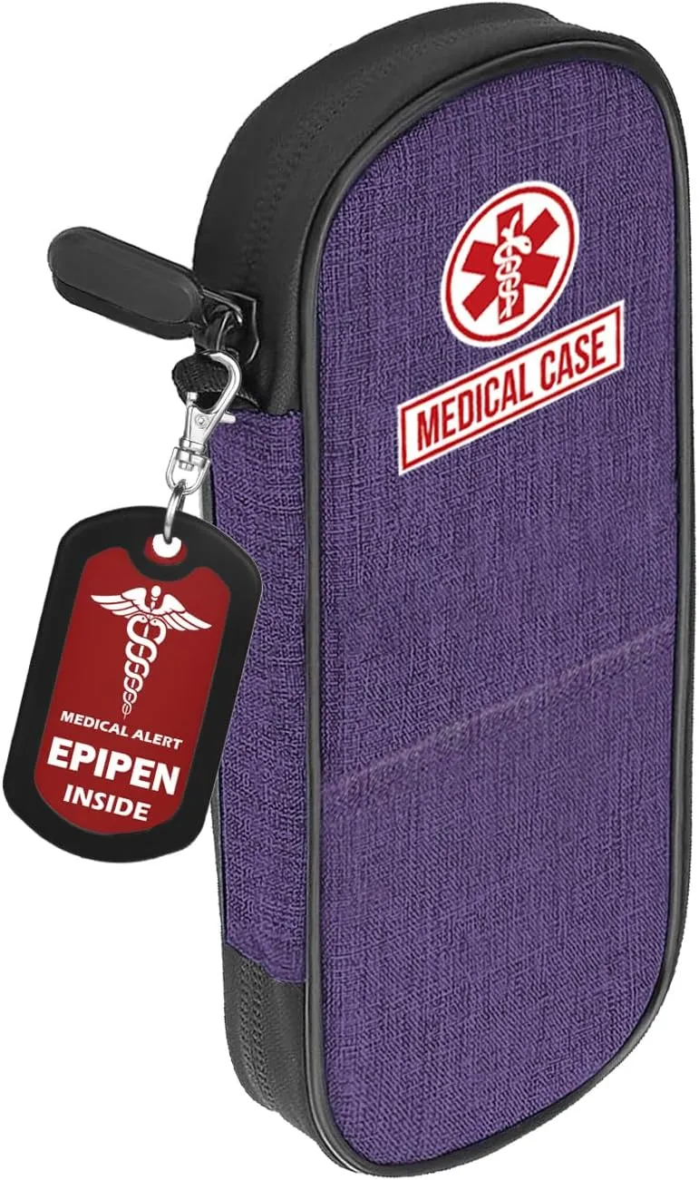 mnmoom Epipen carry case waterproof Insulated Travel Medication Organizer Bag with a Epipen Zipper Pull Bag Tag (Purple)