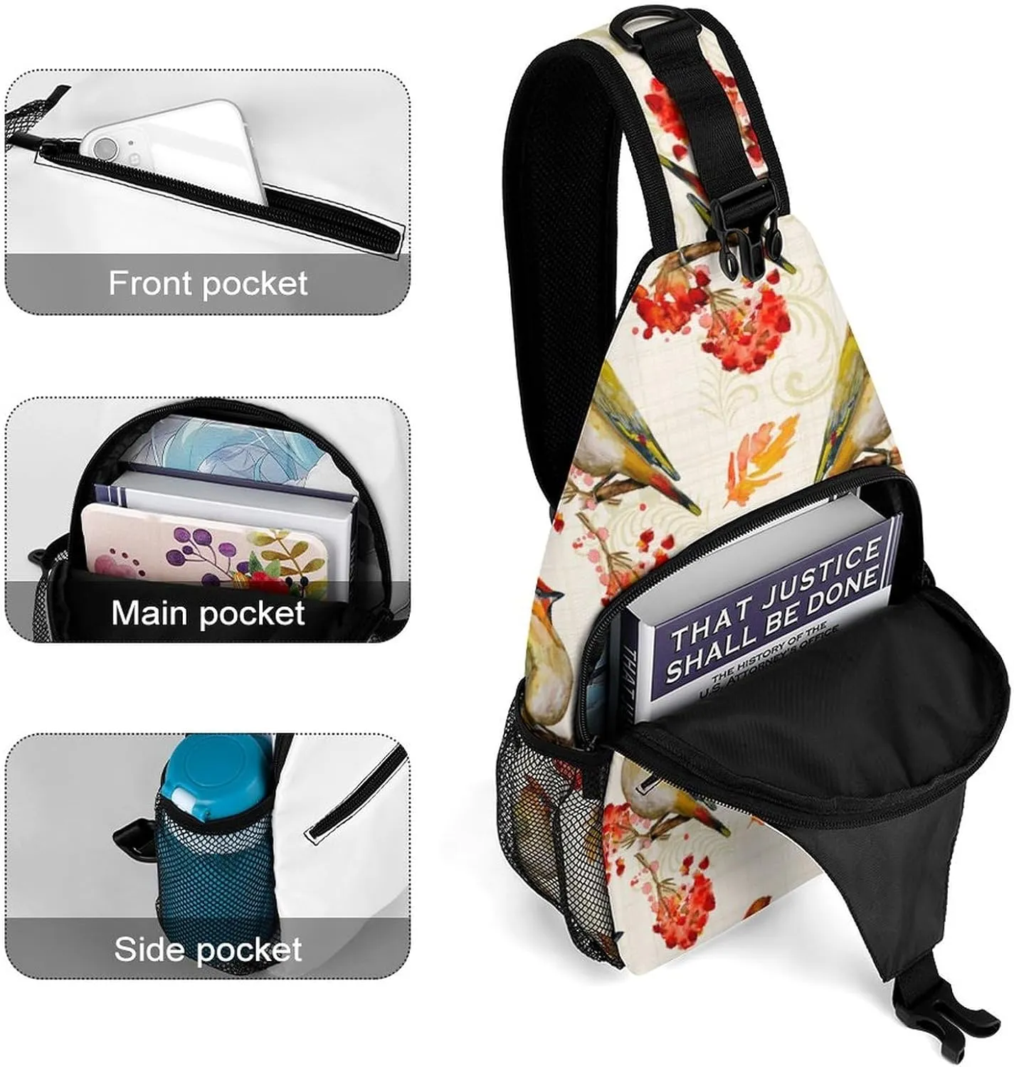 MoBlinko Autumn Cardinal Berries Sling Bag for Women Adjustable Crossbody Sling Backpack Chest Bag for Travel